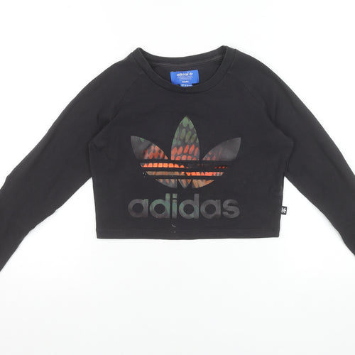 Adidas Women’s Black Cropped Long Sleeve Logo T-Shirt Size 10