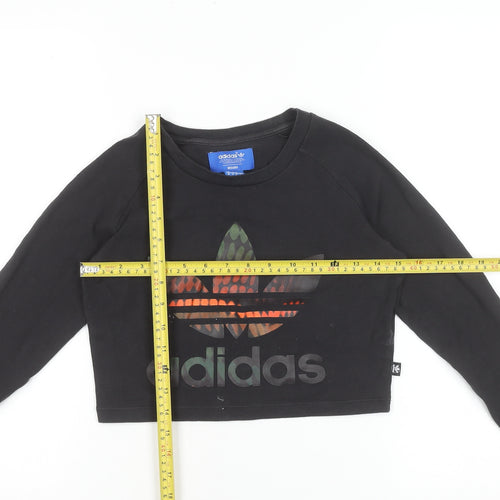Adidas Women’s Black Cropped Long Sleeve Logo T-Shirt Size 10