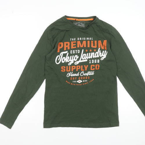 Tokyo Laundry Men's Green Long Sleeve Graphic T-Shirt Size S
