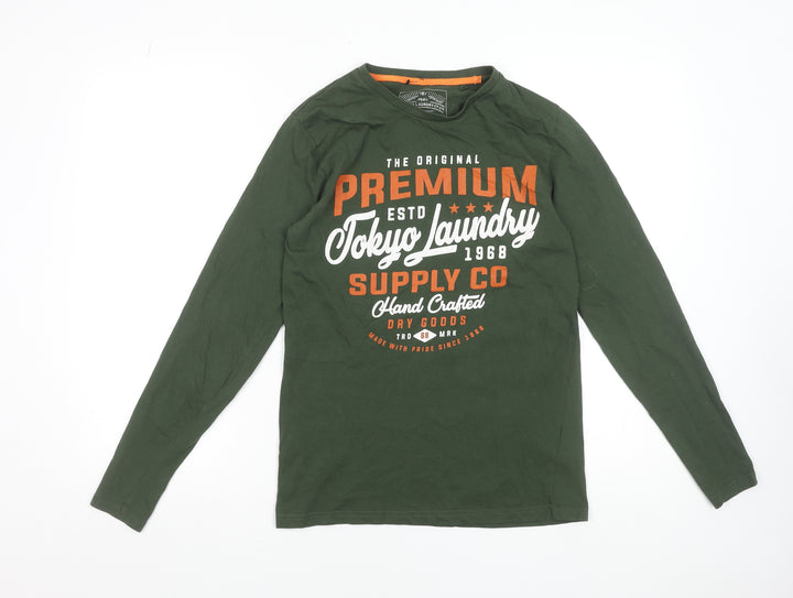 Tokyo Laundry Men's Green Long Sleeve Graphic T-Shirt Size S