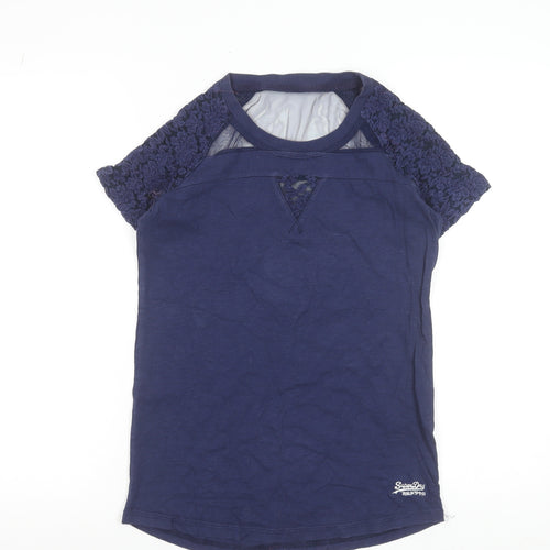 Superdry Womens Blue Lace Sleeve Short Sleeve Jersey T-Shirt Size S
