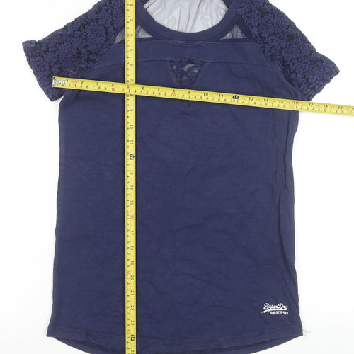 Superdry Womens Blue Lace Sleeve Short Sleeve Jersey T-Shirt Size S