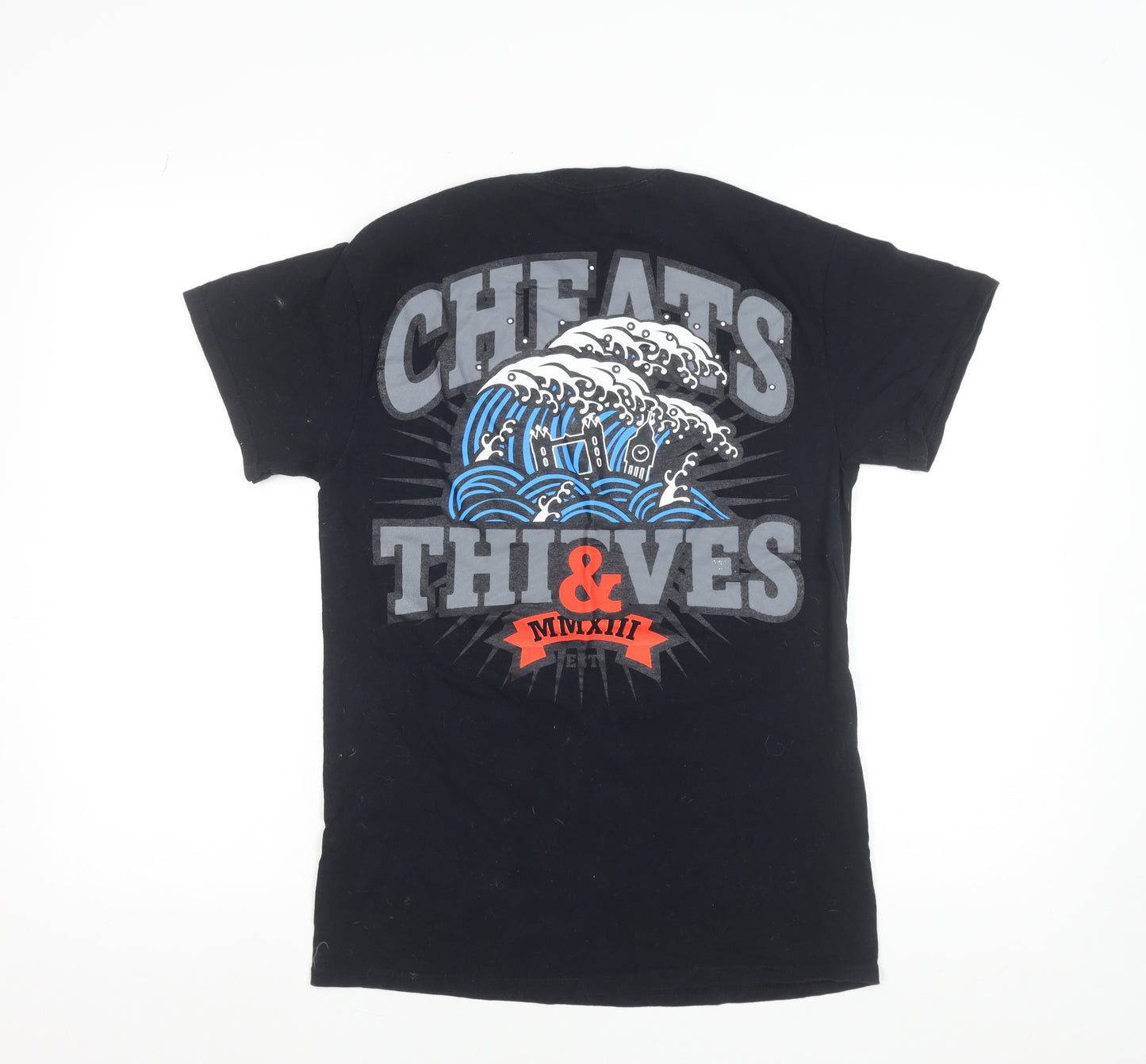 Cheats & Thieves Men's Black Graphic Print Crew Neck Cotton T-Shirt Size S