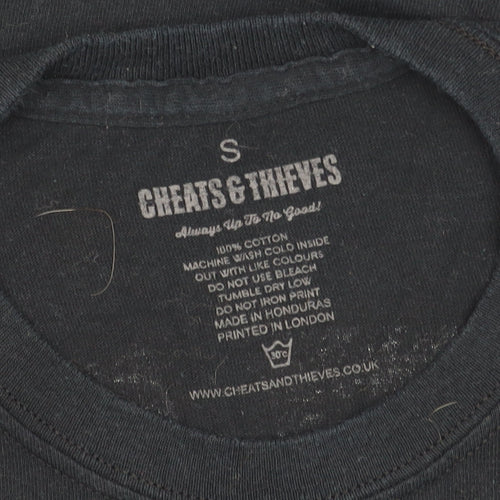 Cheats & Thieves Men's Black Graphic Print Crew Neck Cotton T-Shirt Size S