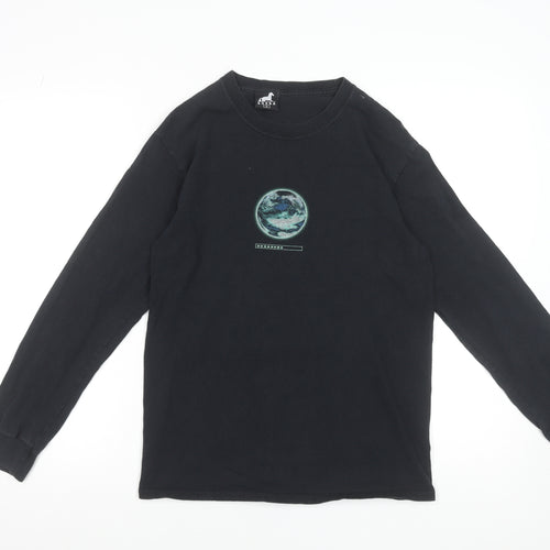 Agora Men's Black Long Sleeve Graphic Space Theme T-Shirt Small