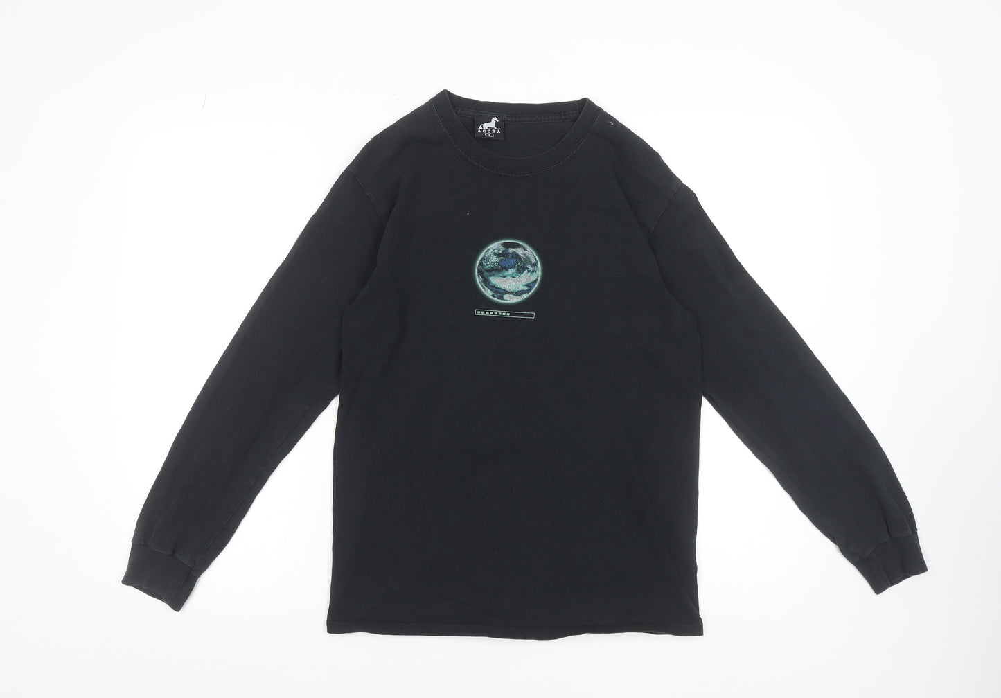 Agora Men's Black Long Sleeve Graphic Space Theme T-Shirt Small