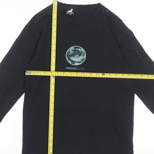 Agora Men's Black Long Sleeve Graphic Space Theme T-Shirt Small