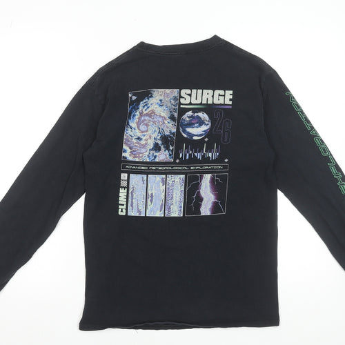 Agora Men's Black Long Sleeve Graphic Space Theme T-Shirt Small