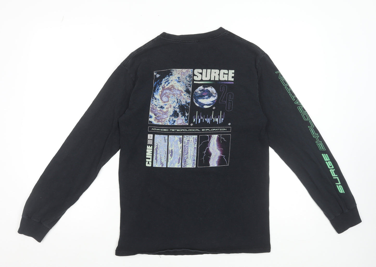 Agora Men's Black Long Sleeve Graphic Space Theme T-Shirt Small