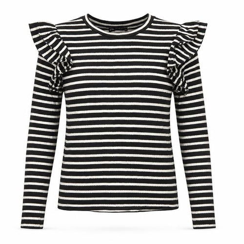 Zara Womens Black Striped Ruffle Long Sleeve T-Shirt Size S