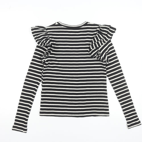 Zara Womens Black Striped Ruffle Long Sleeve T-Shirt Size S