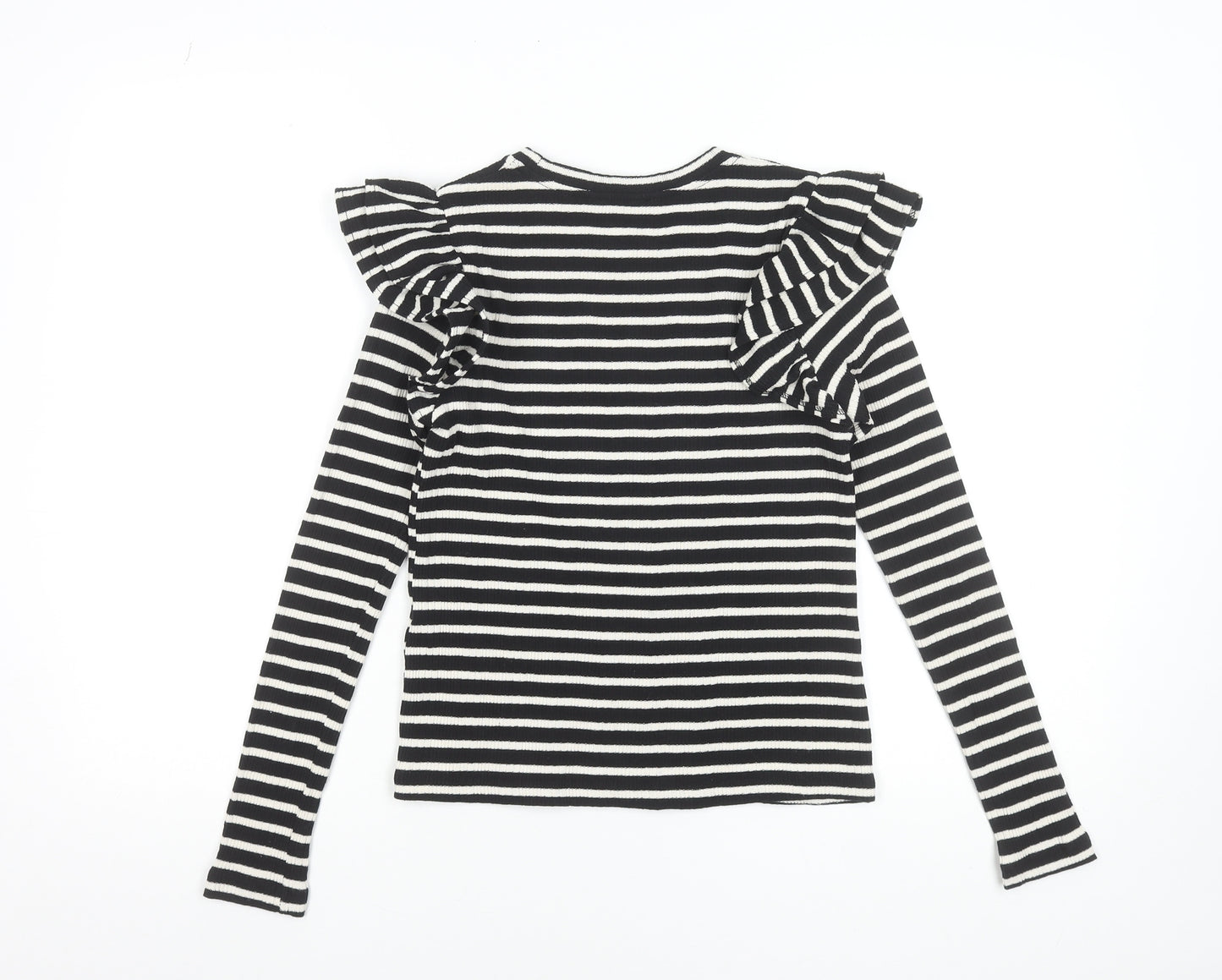 Zara Womens Black Striped Ruffle Long Sleeve T-Shirt Size S