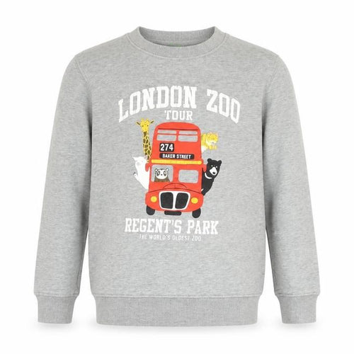Bossini Boys Grey London Zoo Graphic Cotton Pullover Sweatshirt 9-10 Years