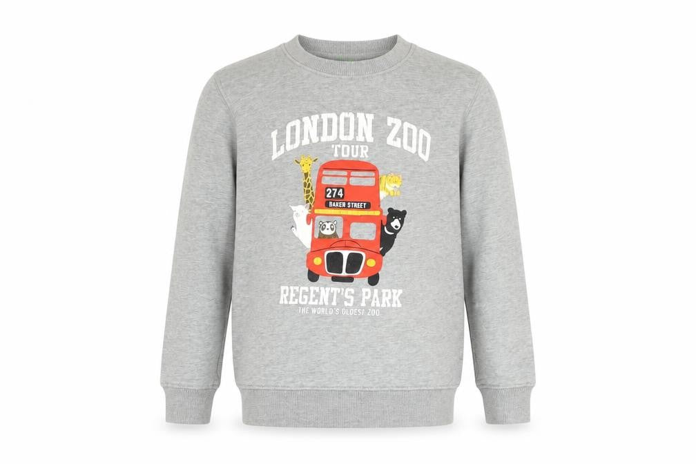 Bossini Boys Grey London Zoo Graphic Cotton Pullover Sweatshirt 9-10 Years