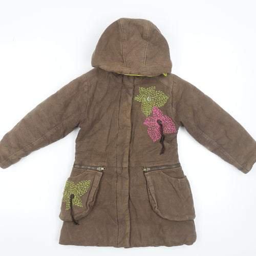 Marèse Girls Brown Floral Hooded Cotton Parka Coat 6 Years
