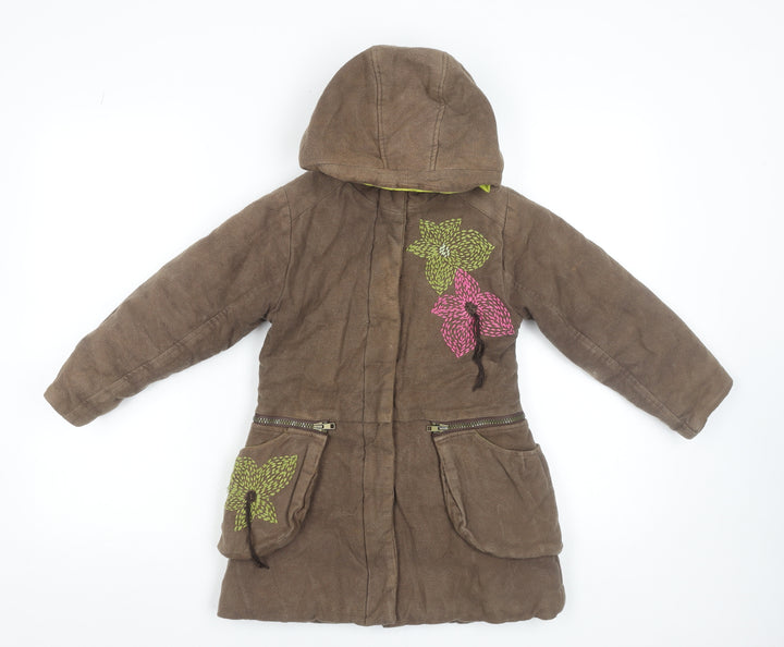 Marèse Girls Brown Floral Hooded Cotton Parka Coat 6 Years