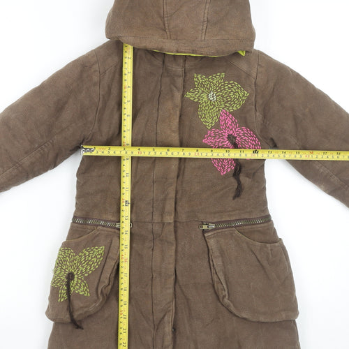 Marèse Girls Brown Floral Hooded Cotton Parka Coat 6 Years