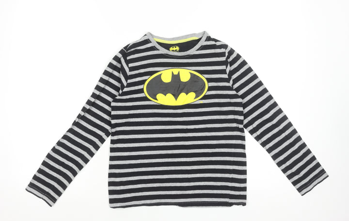 Batman Girls Black Striped Long Sleeve T-Shirt 9-10 Years Superhero Logo Top