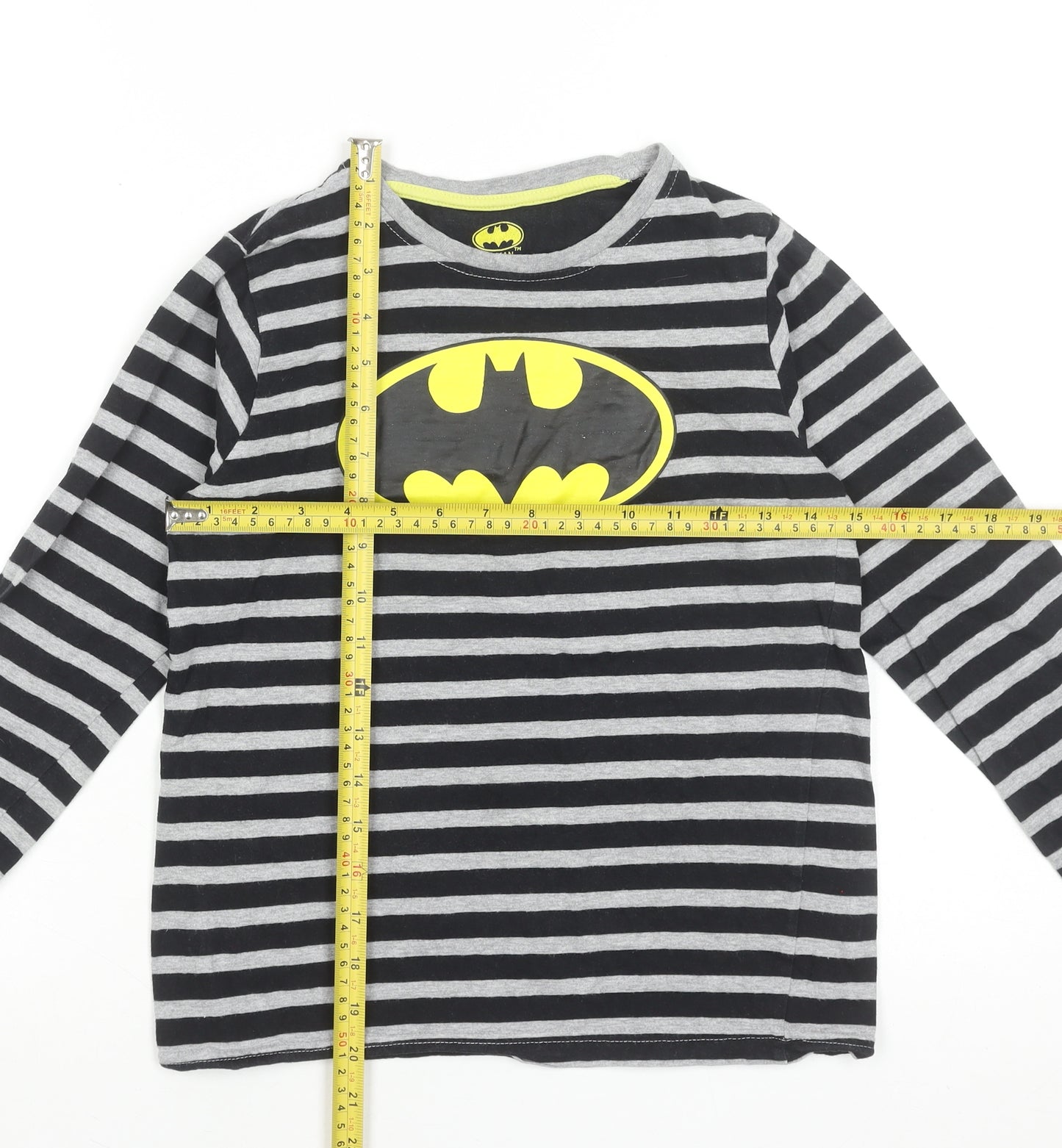 Batman Girls Black Striped Long Sleeve T-Shirt 9-10 Years Superhero Logo Top
