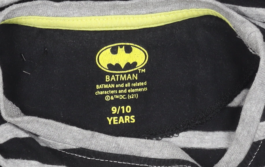 Batman Girls Black Striped Long Sleeve T-Shirt 9-10 Years Superhero Logo Top