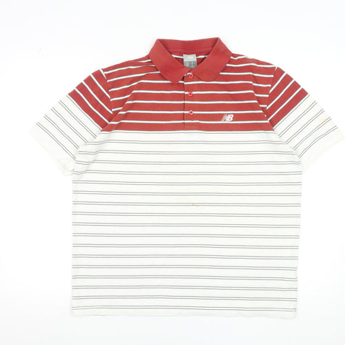 New Balance Men's Red Striped Polo Shirt Size L Cotton Casual Top