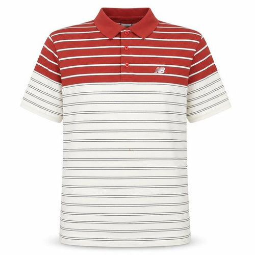 New Balance Men's Red Striped Polo Shirt Size L Cotton Casual Top
