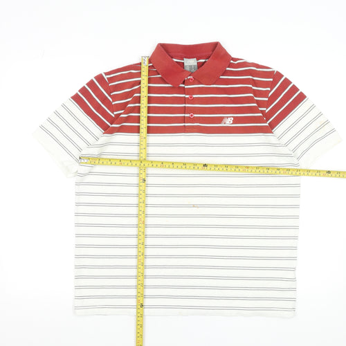 New Balance Men's Red Striped Polo Shirt Size L Cotton Casual Top