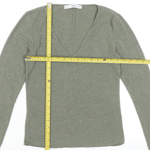 MNG Women's Green Long Sleeve V-Neck Slim Fit Jersey Top Size M