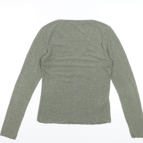 MNG Women's Green Long Sleeve V-Neck Slim Fit Jersey Top Size M