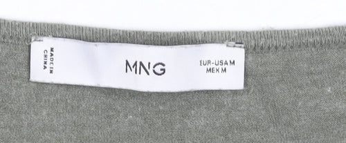 MNG Women's Green Long Sleeve V-Neck Slim Fit Jersey Top Size M