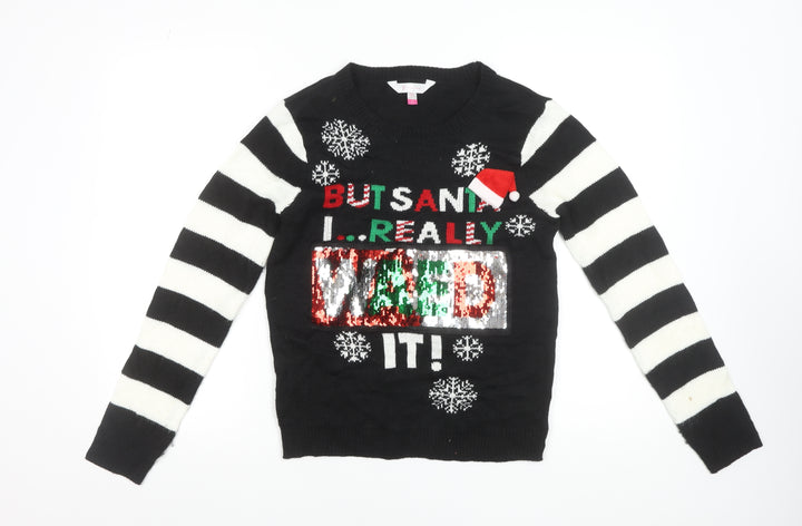 No Boundaries Teens Black Christmas Sequin Jumper M