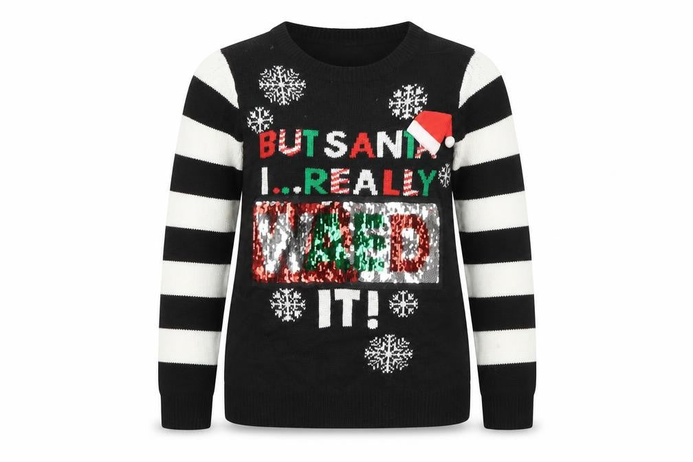 Front view of No Boundaries Teens Black Christmas Sequin Jumper M