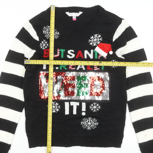No Boundaries Teens Black Christmas Sequin Jumper M
