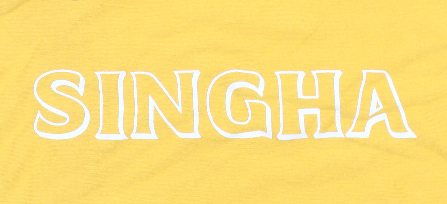 Singha Men's Yellow Cotton Short Sleeve Beer Logo T-Shirt Size M