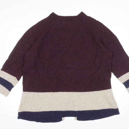 Thought Women’s Burgundy Colourblock Mock Neck Jumper Size 16 Wool Cotton Blend