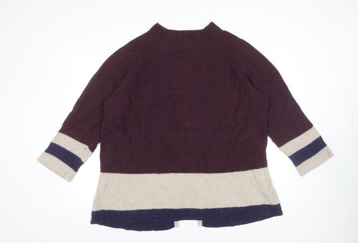Thought Women’s Burgundy Colourblock Mock Neck Jumper Size 16 Wool Cotton Blend
