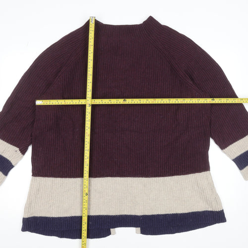 Thought Women’s Burgundy Colourblock Mock Neck Jumper Size 16 Wool Cotton Blend