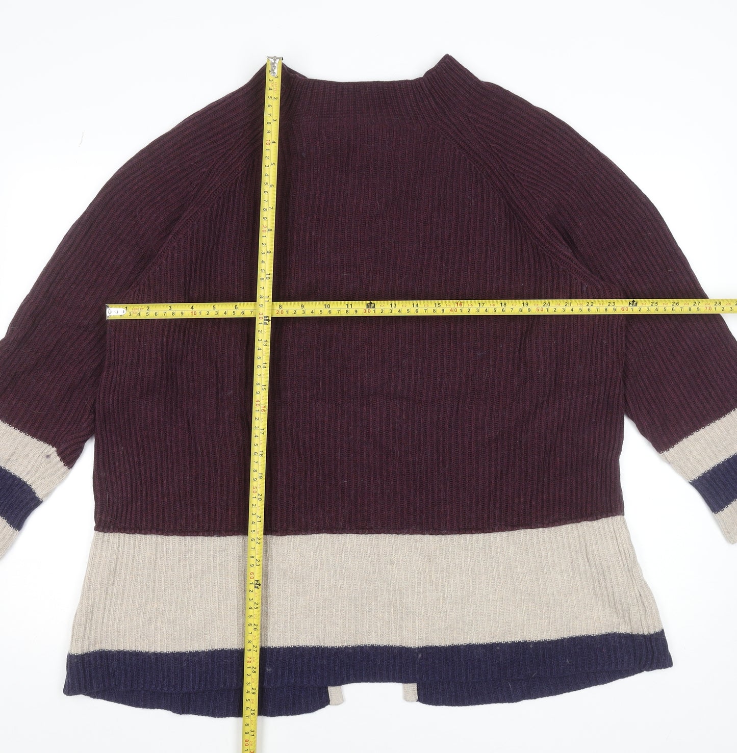 Thought Women’s Burgundy Colourblock Mock Neck Jumper Size 16 Wool Cotton Blend