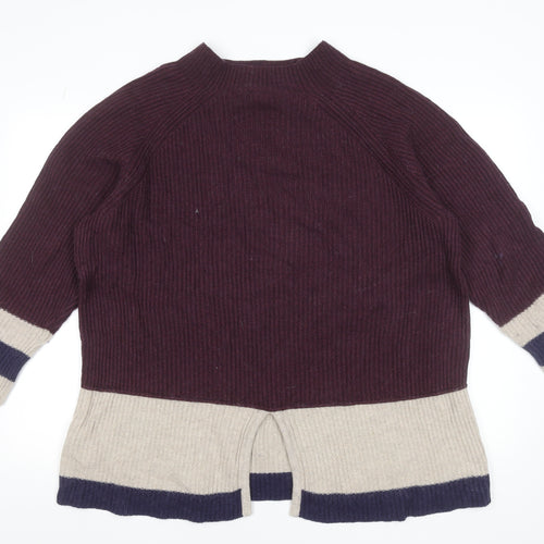 Thought Women’s Burgundy Colourblock Mock Neck Jumper Size 16 Wool Cotton Blend