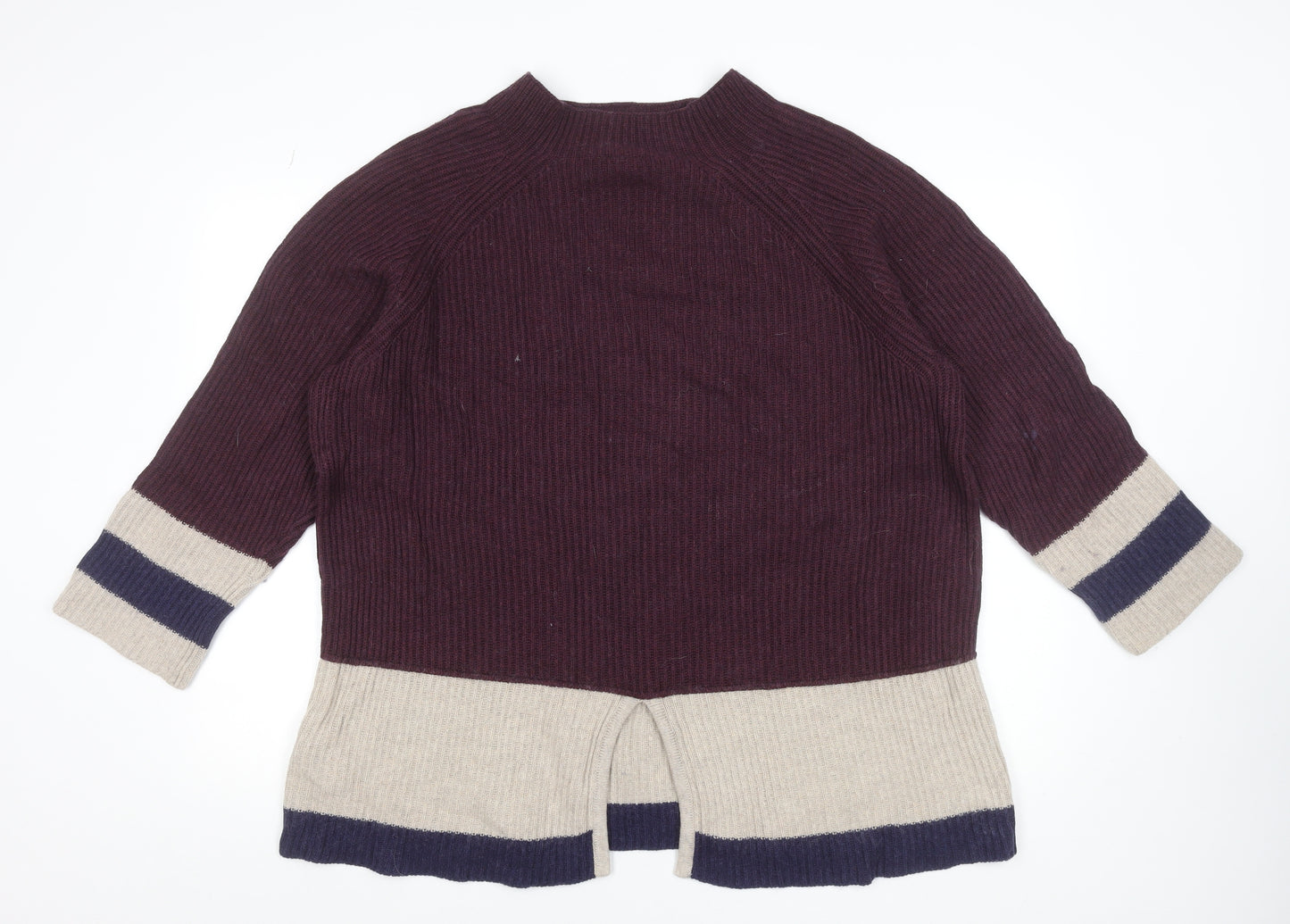 Thought Women’s Burgundy Colourblock Mock Neck Jumper Size 16 Wool Cotton Blend