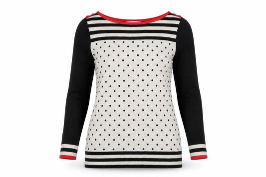 Front view of Debenhams Women’s Beige Polka Dot Stripe Knit Jumper, size UK 12