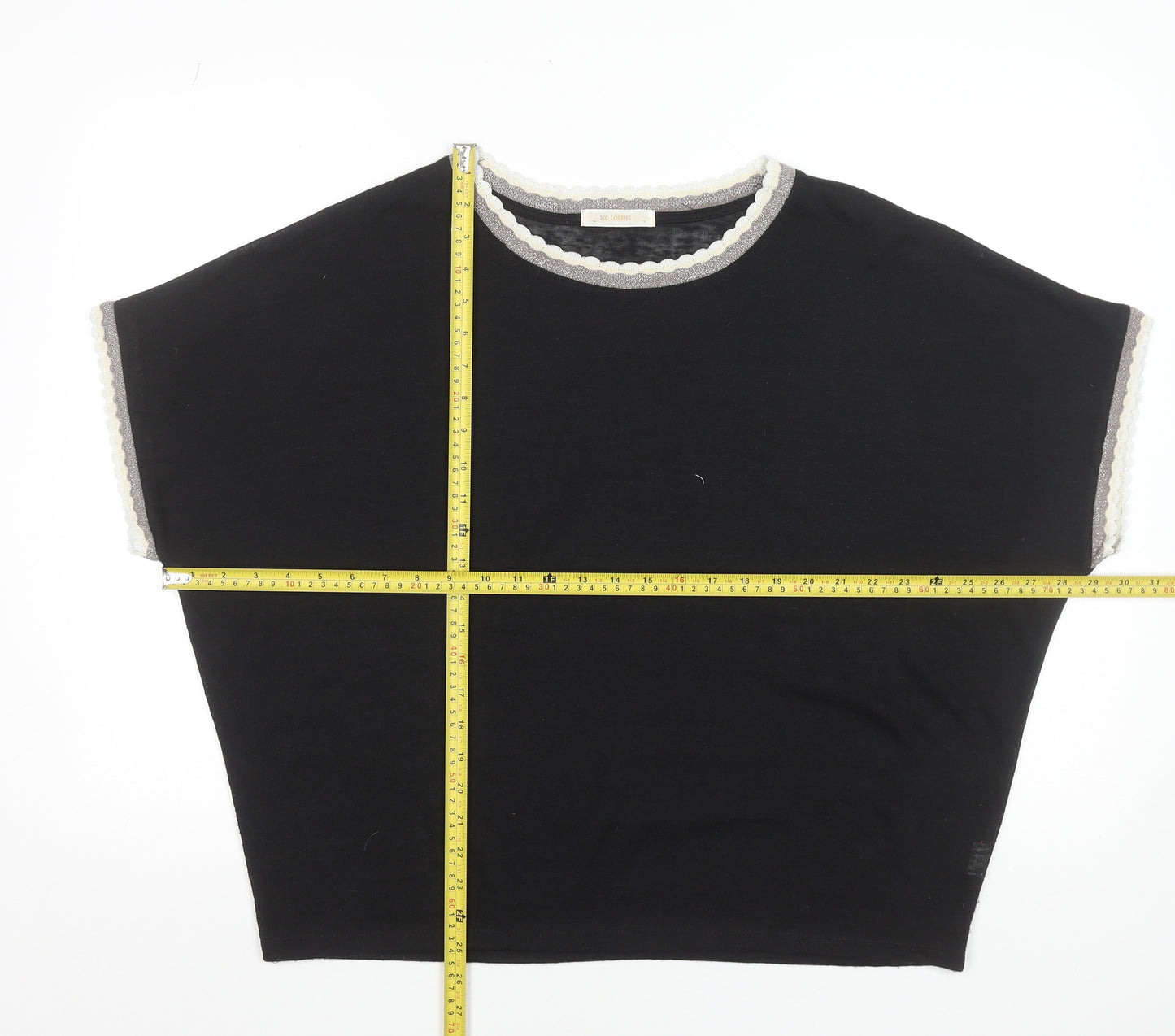 MC Lorene Womens Black Crew Neck Short Sleeve Knit Pullover Jumper Size S