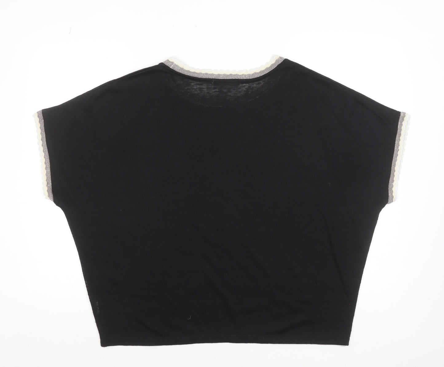 MC Lorene Womens Black Crew Neck Short Sleeve Knit Pullover Jumper Size S
