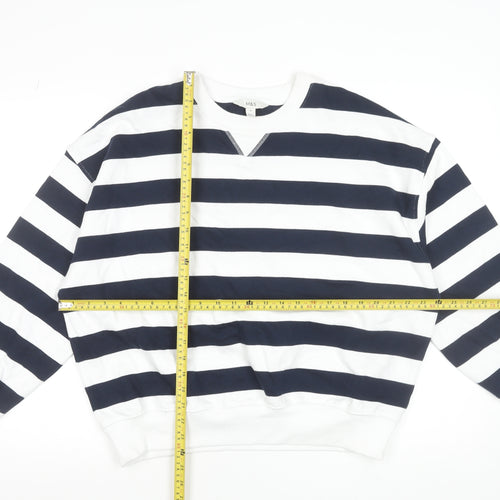 Marks and Spencer Women's Navy White Striped Crew Neck Cotton Sweatshirt Medium