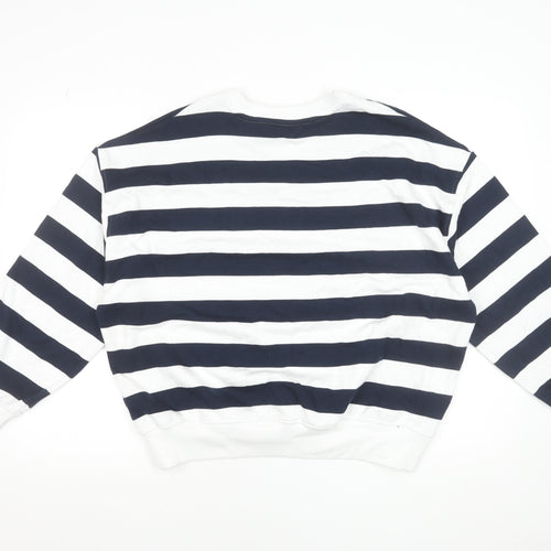 Marks and Spencer Women's Navy White Striped Crew Neck Cotton Sweatshirt Medium