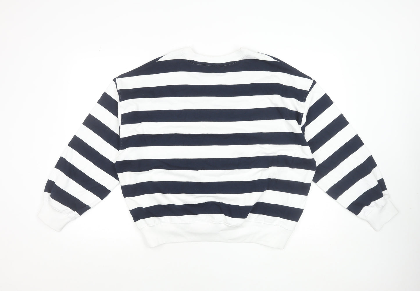Marks and Spencer Women's Navy White Striped Crew Neck Cotton Sweatshirt Medium