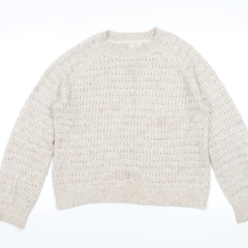 Fat Face Women’s Beige Alpaca Blend Open-Knit Jumper Size 10