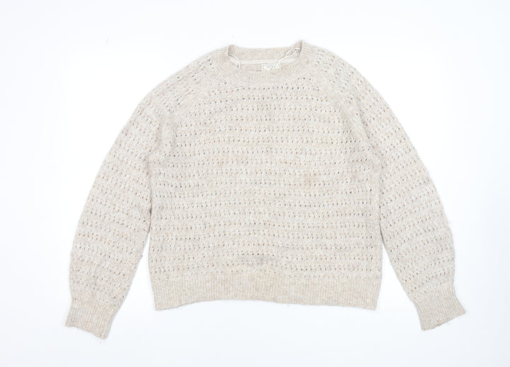 Fat Face Women’s Beige Alpaca Blend Open-Knit Jumper Size 10