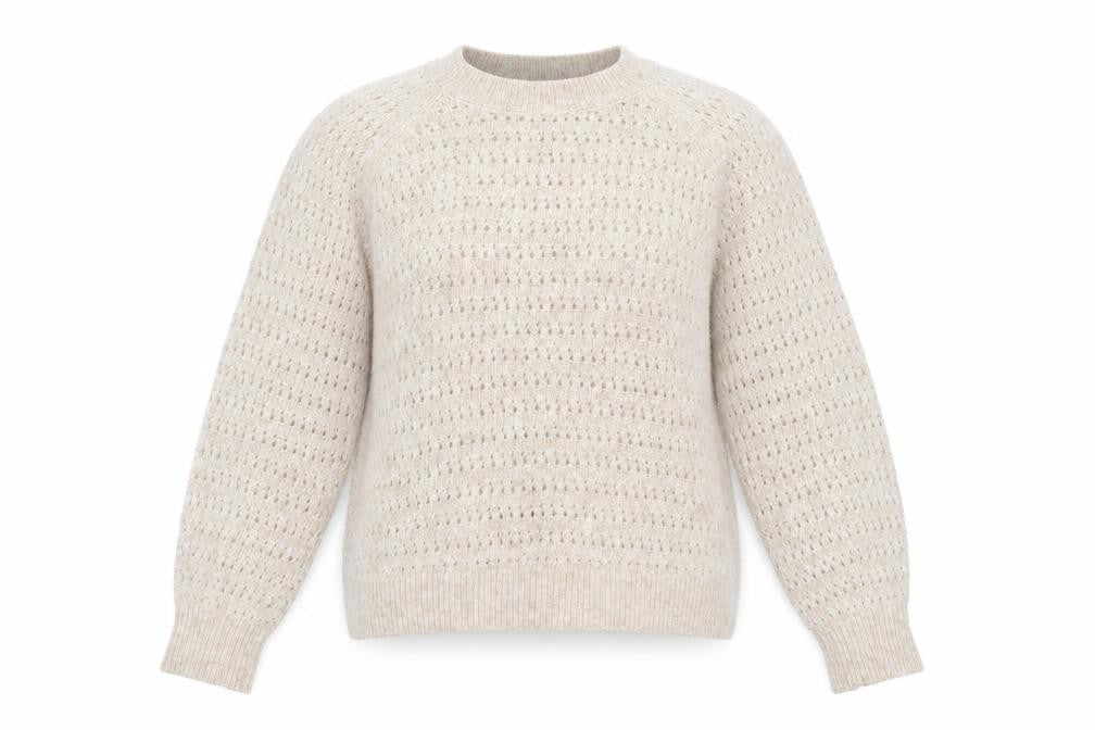 Front view of FatFace Women’s Beige Alpaca Blend Open-Knit Jumper, size UK 10