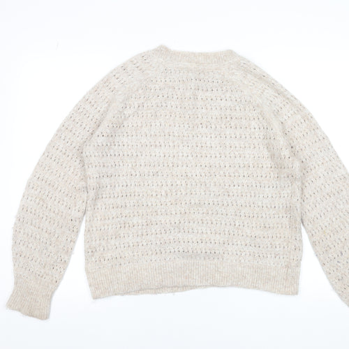 Fat Face Women’s Beige Alpaca Blend Open-Knit Jumper Size 10